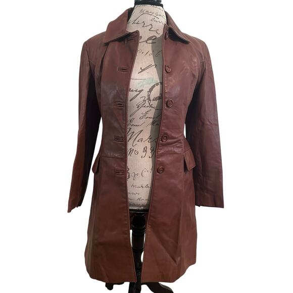 VTG Oscar Leopold Women's S/P Soft Lamb Leather Cognac Trench 70s Canada BOHO - Picture 2 of 16